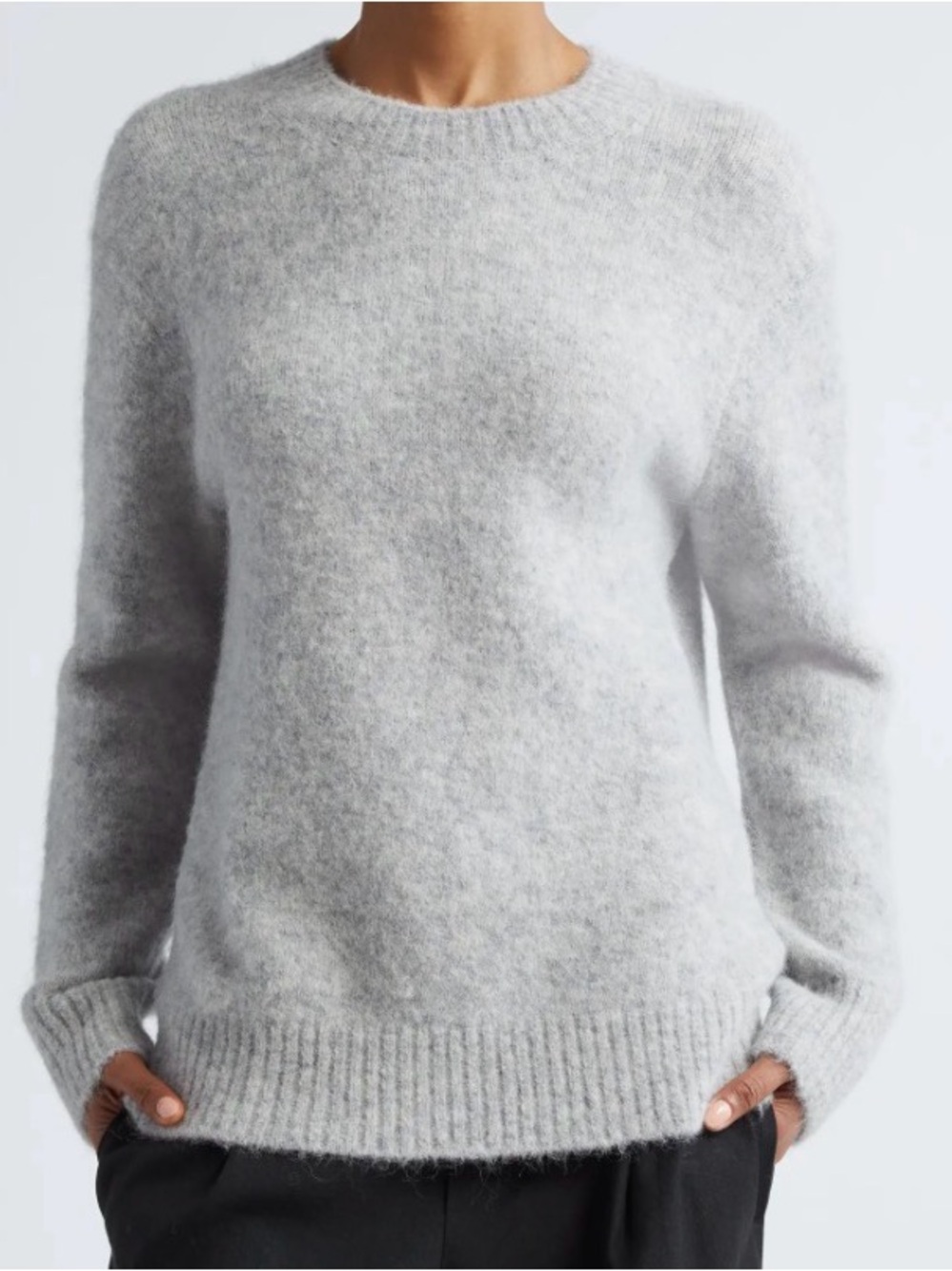 Vince Alpaca Blend Tunic Sweater Silverstone Gray Fuzzy Knit Crew Neck Women L